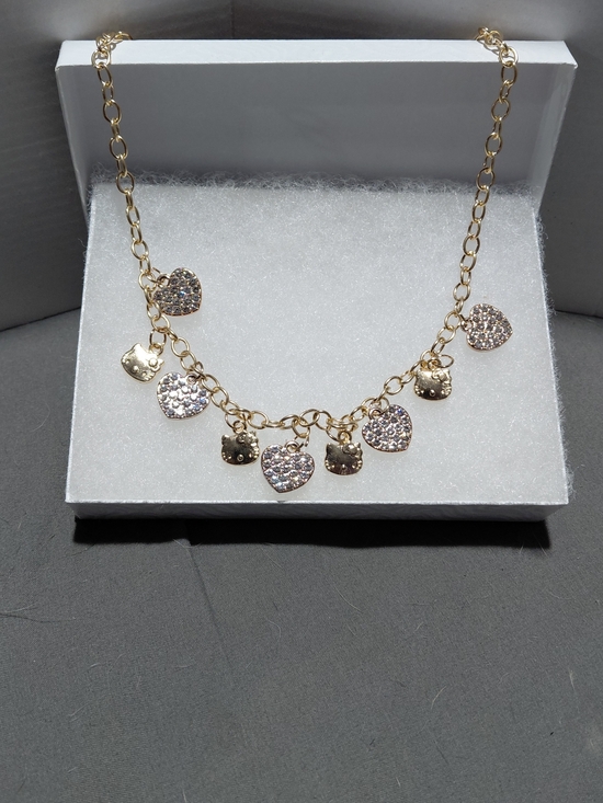 Jewelry - Gold Heart Charm Necklace with Crystal Accents - Women Jewelry